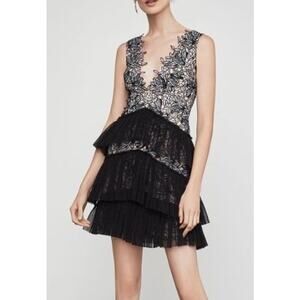 BCBG Max Azria Eve Pink/Black Lace Tiered Cocktail Party Dress Sz 10